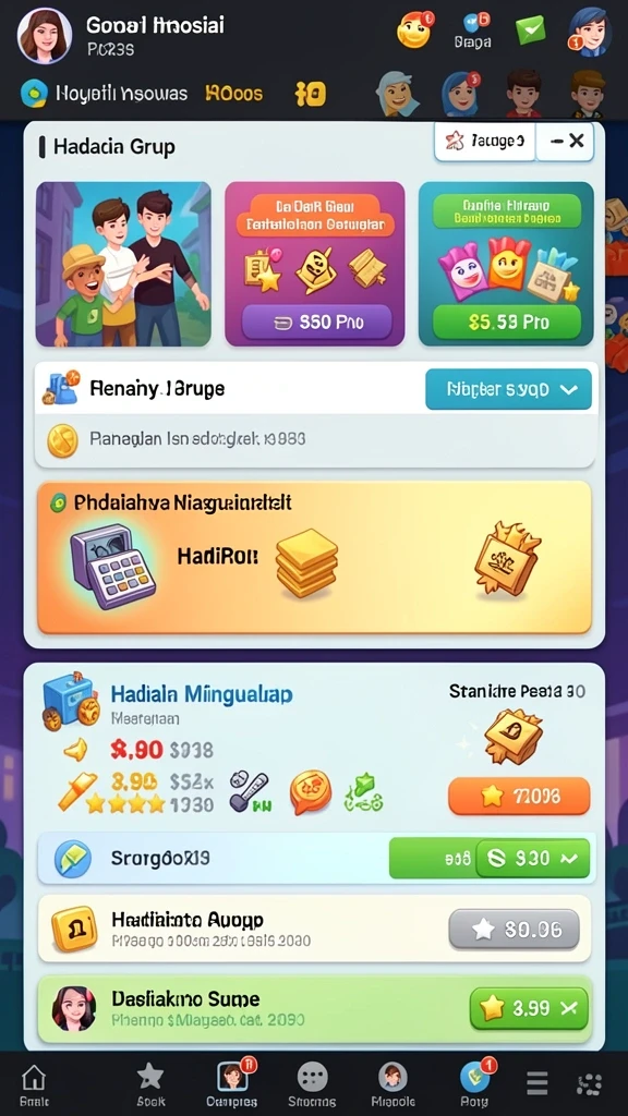 Tangkapan layar dari karakter kustomisasi yang berwarna-warni.